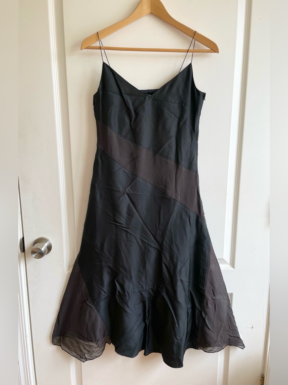 Vintage Y2k H&M Silk Asymmetrical Patchwork Dress Size 4 Spaghetti Strap 2000s